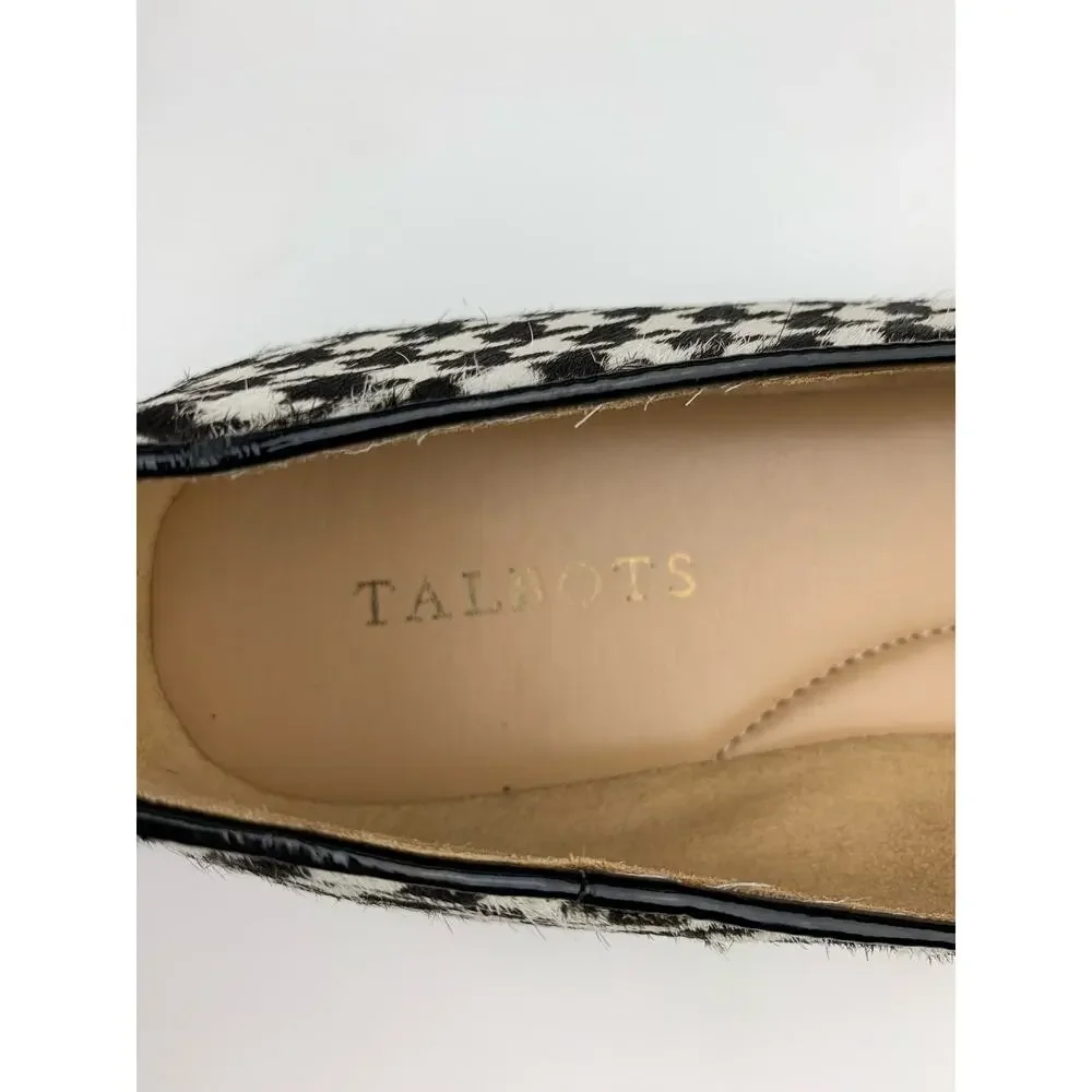 Talbots Flats Black White Houndstooth Calf Hair Tassel Fringe Shoes Women's 10